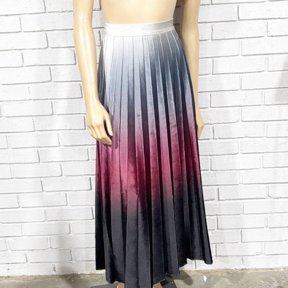 Carlucci Ombre Pleated Maxi Skirt Burgundy Black White High Waist Preppy 12